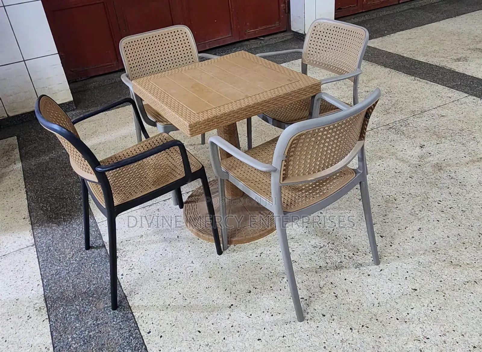 Dining Square Table and 4pcs Armed Chairs