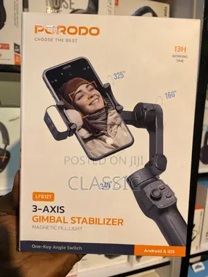 Porodo 3-Axis Gimbal Stabilizer With Magnetic Fill Light – Black