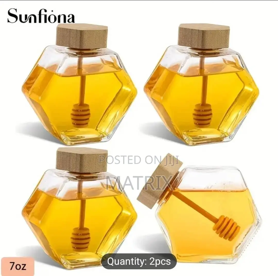 Glass Honey Pot With Wooden Spoon and Cork Lid