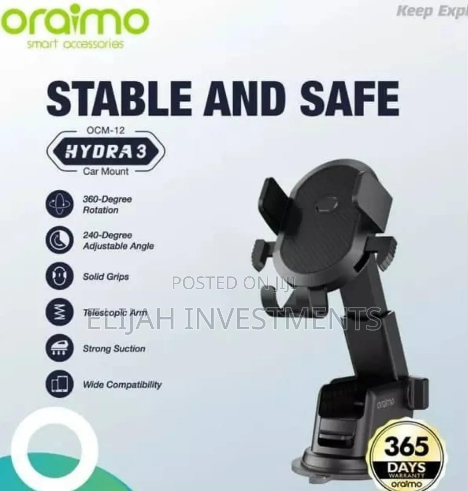 Oraimo Ocm-12 Hydra 3universal Car Phone Holder Secure Car Mount Stand