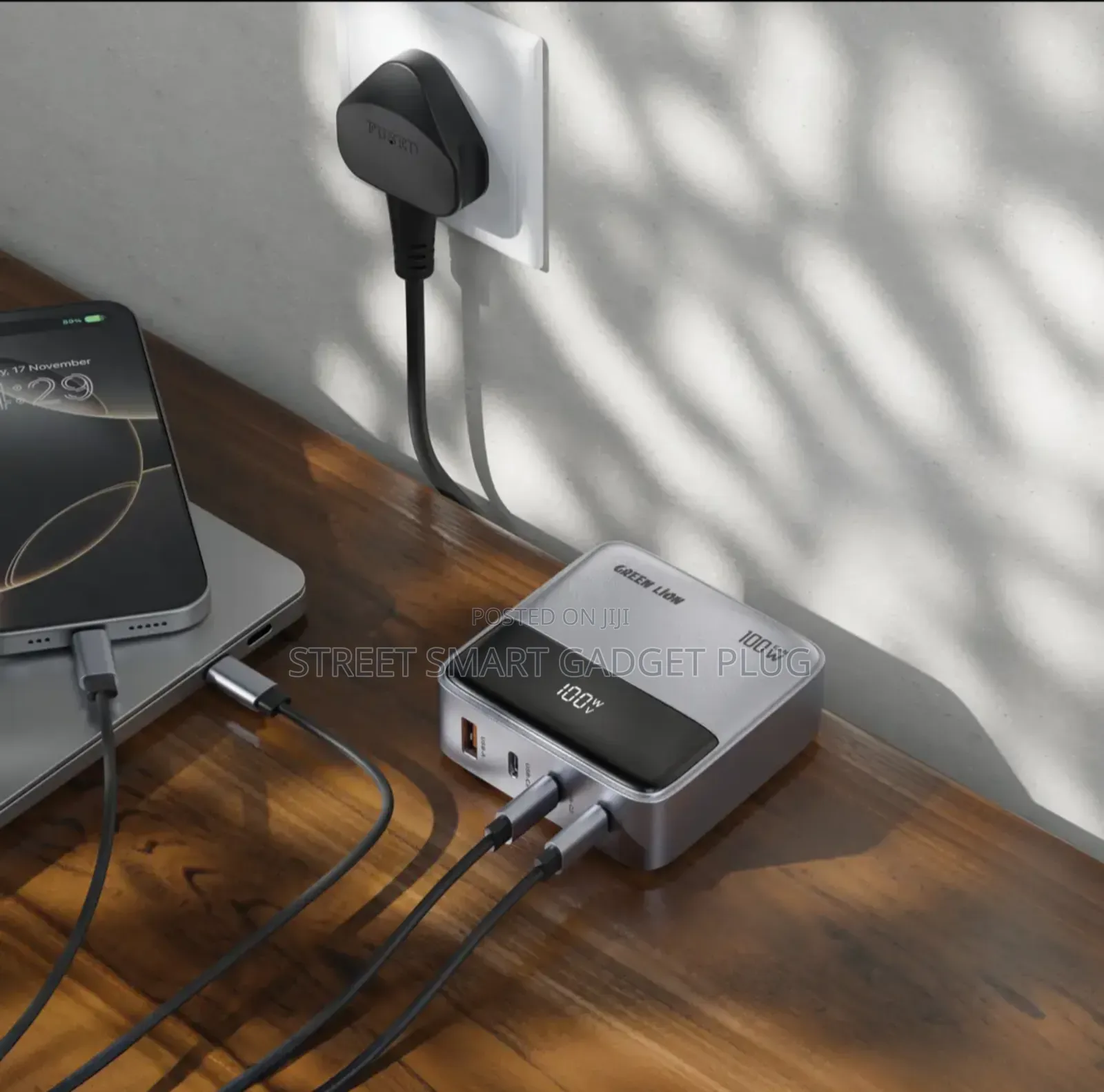 Greenlion 100watts Gan Premium. Uk Plug ,3usb C and Usb A