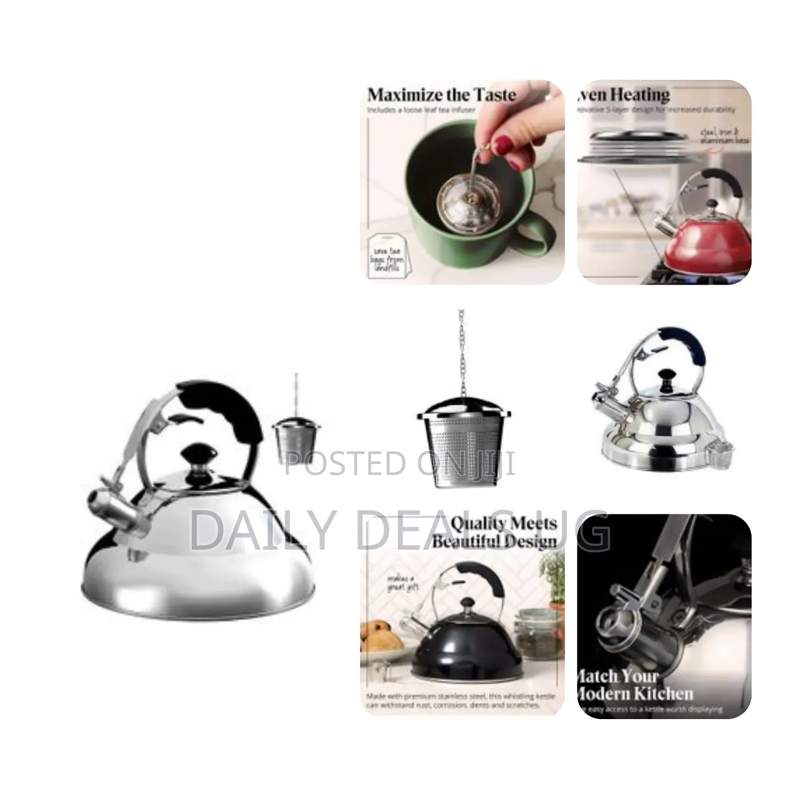 6 Litre Stove Top Whistling Kettle Stainless Steel Mirror Finish Fast