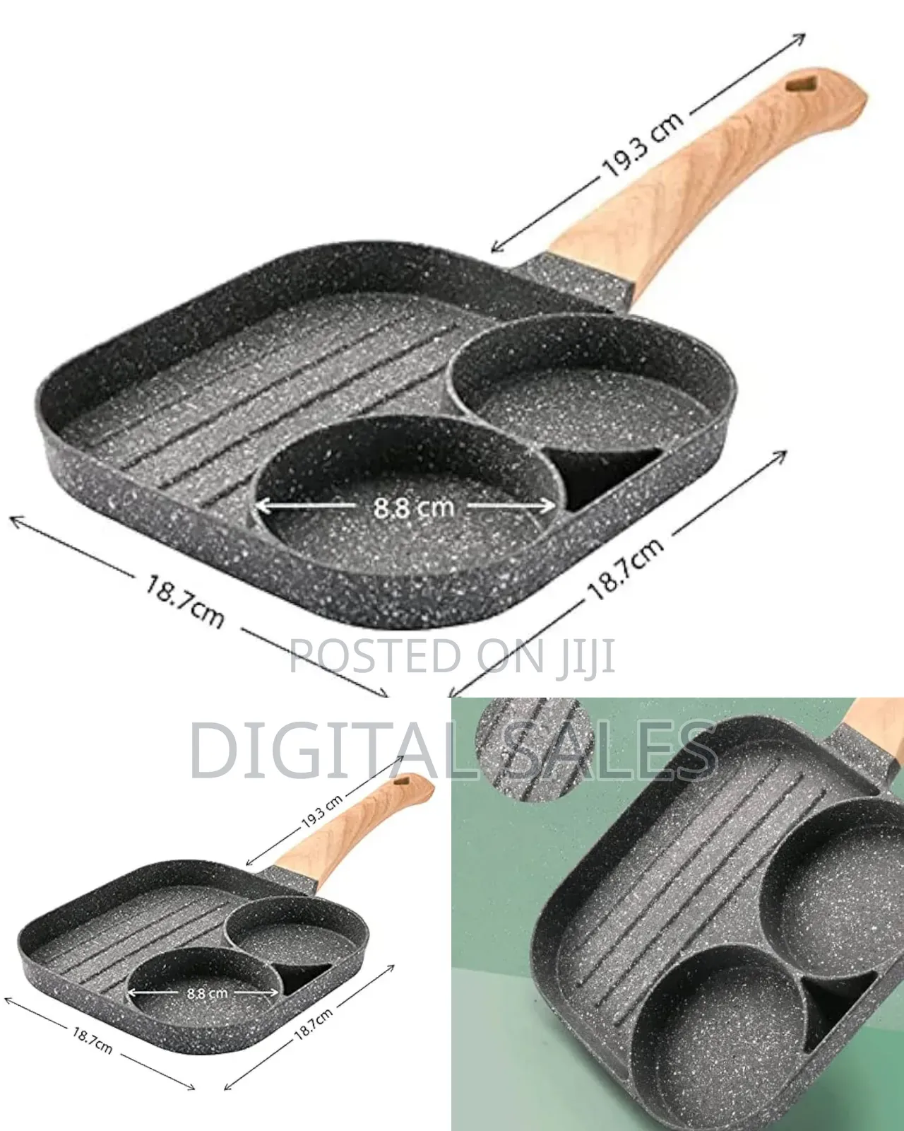 3-Section Nonstick Frying Pan - Divided Fry Pan With Maifan Stone0