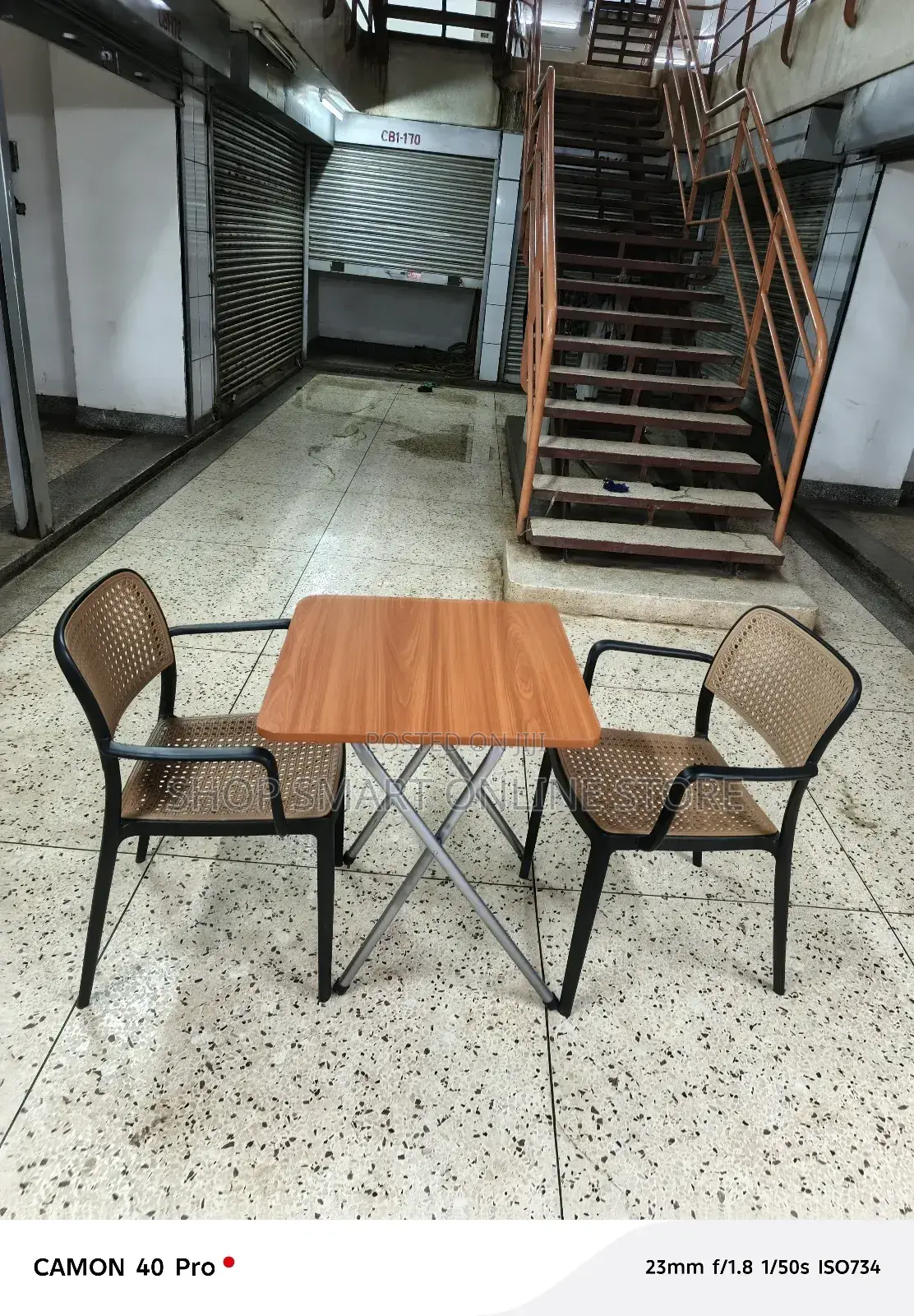 Wooden Folding Table and 2 Plastic Chairs