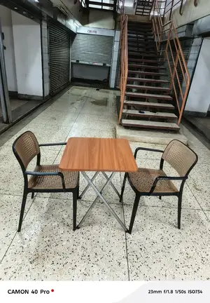 Wooden Folding Table and 2 Plastic Chairs