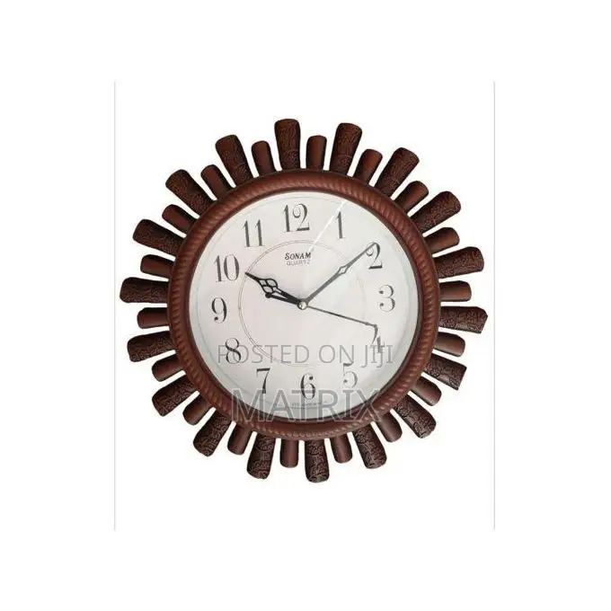 Sonam Office Round Wall Clock - White,Brown