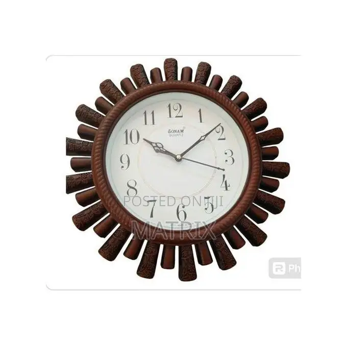Sonam Office Round Wall Clock - White,Brown