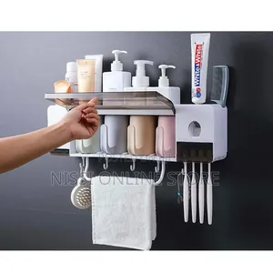 Bathroom Shelf Organizer With Toothpaste Dispenser