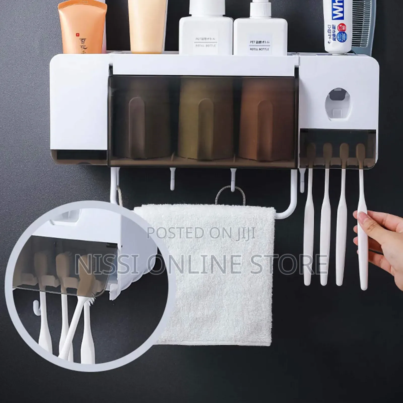Bathroom Shelf Organizer With Toothpaste Dispenser