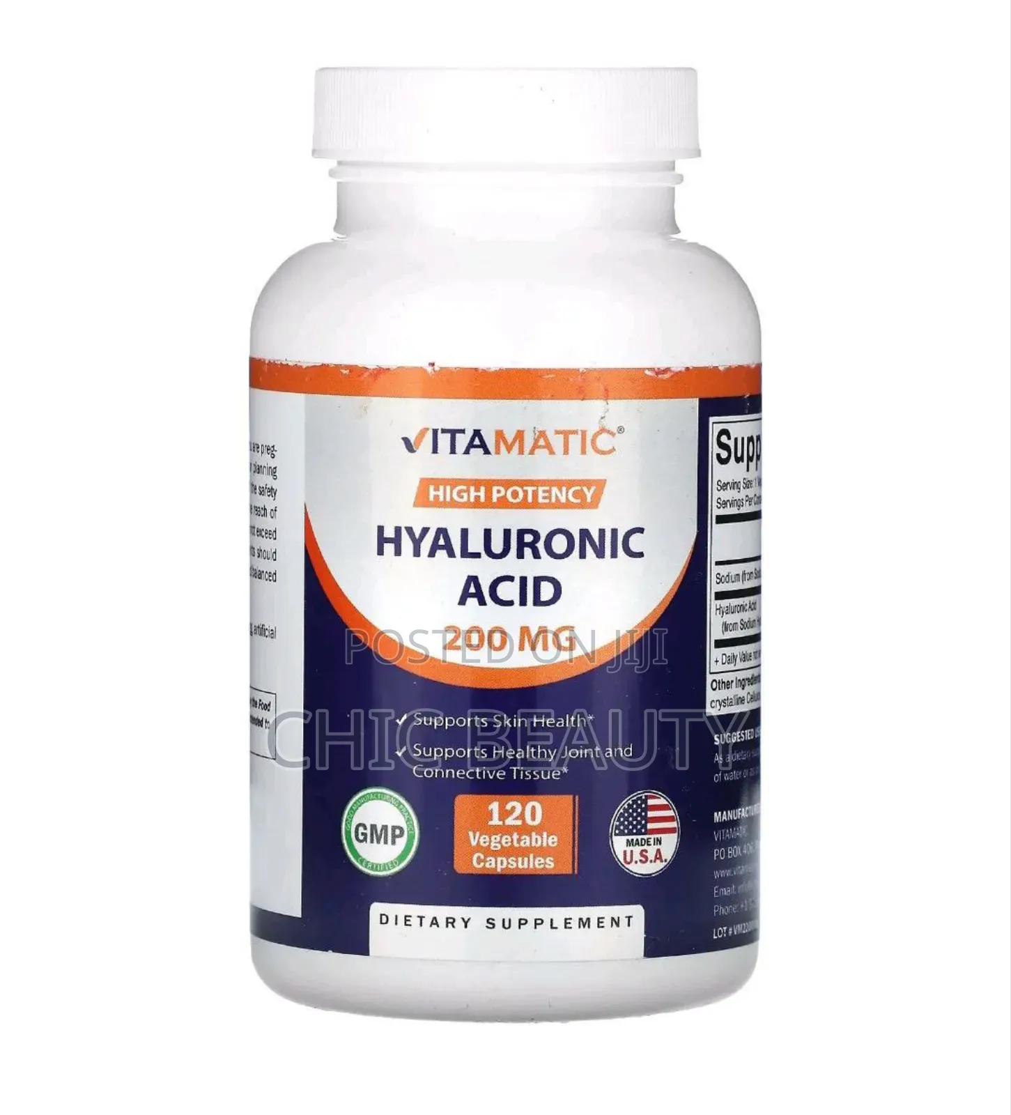Vitamatic High Potency Hyaluronic Acid 200mg, 120 Vegetable Capsules
