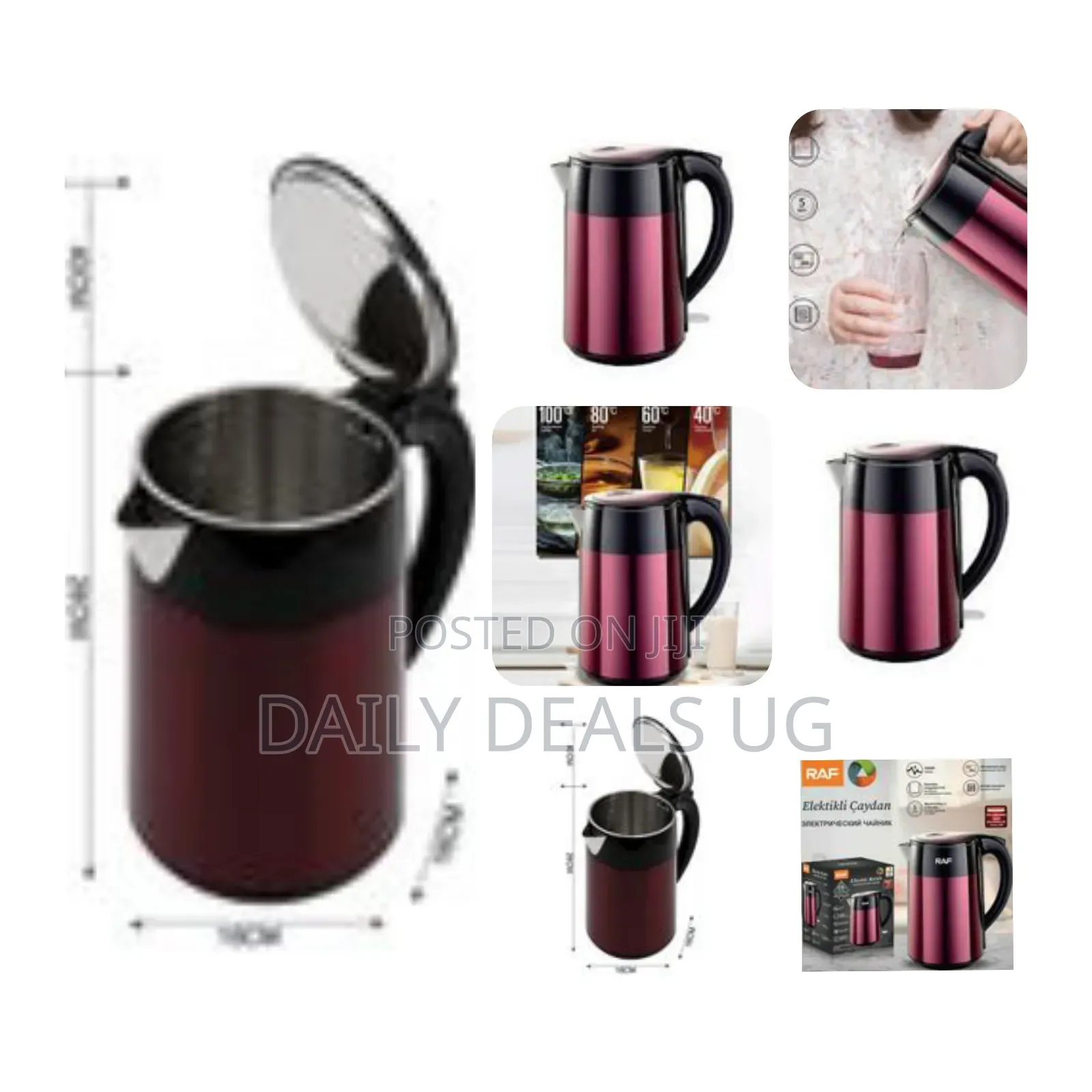 Raf 2l Electric Stainless Steel Cordless Kettle Double Layer Tea