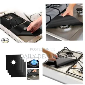 4 Piece Gas Burner/Cooker Protector Mat - Black