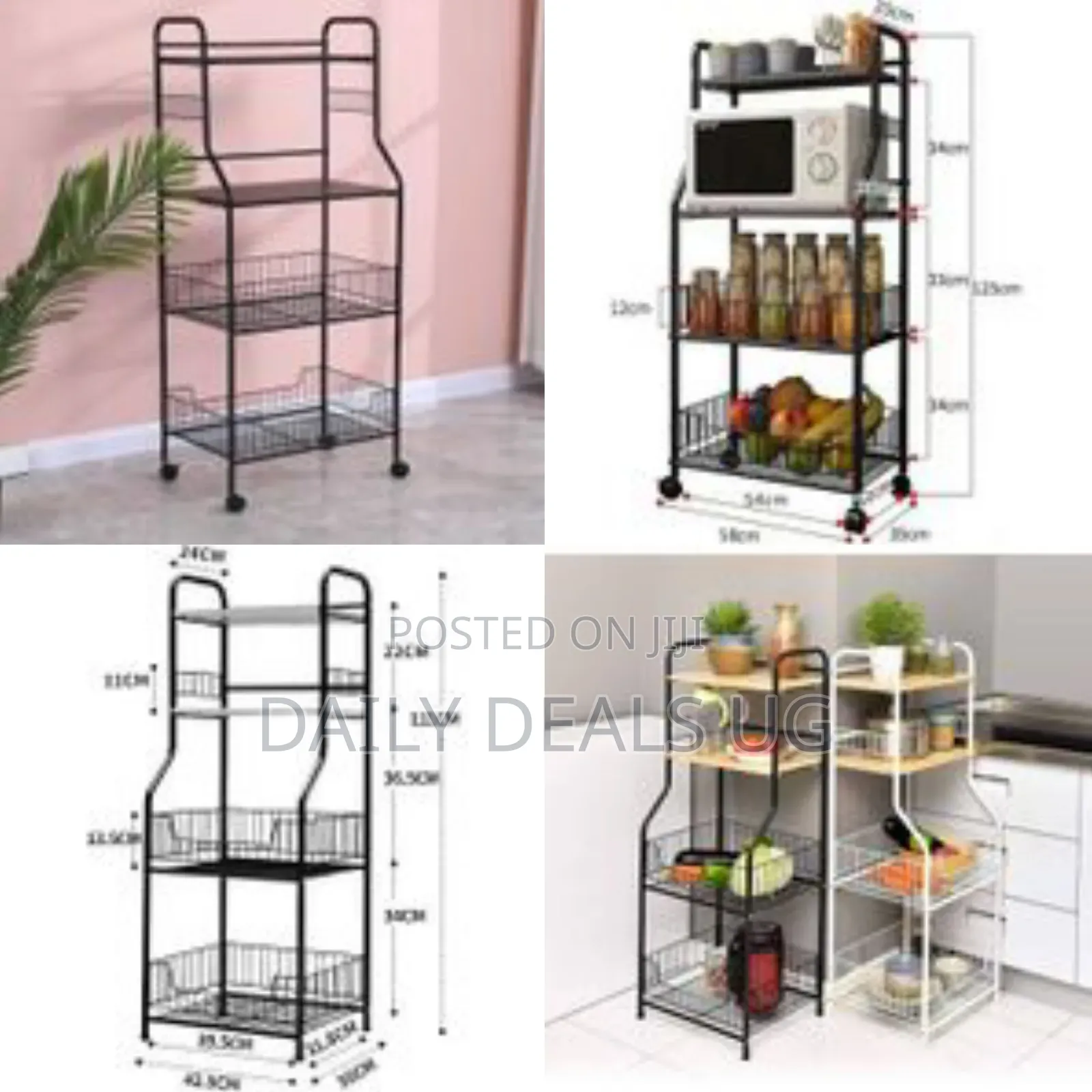 1 Piece of 4-Tiers Kitchen Microwave Stand Storage Trolley Workstation