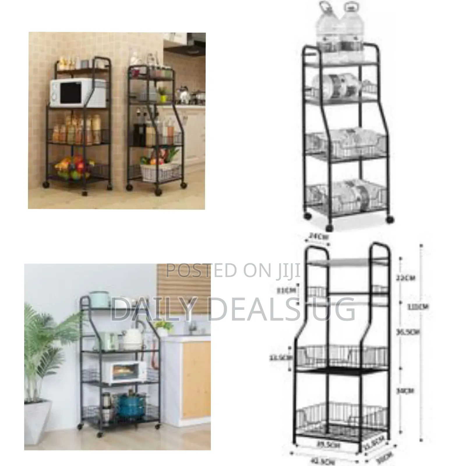 1 Piece of 4-Tiers Kitchen Microwave Stand Storage Trolley Workstation