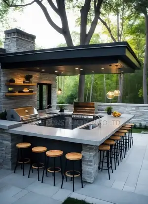 Outside Gazebo With Open Kitchen Design.