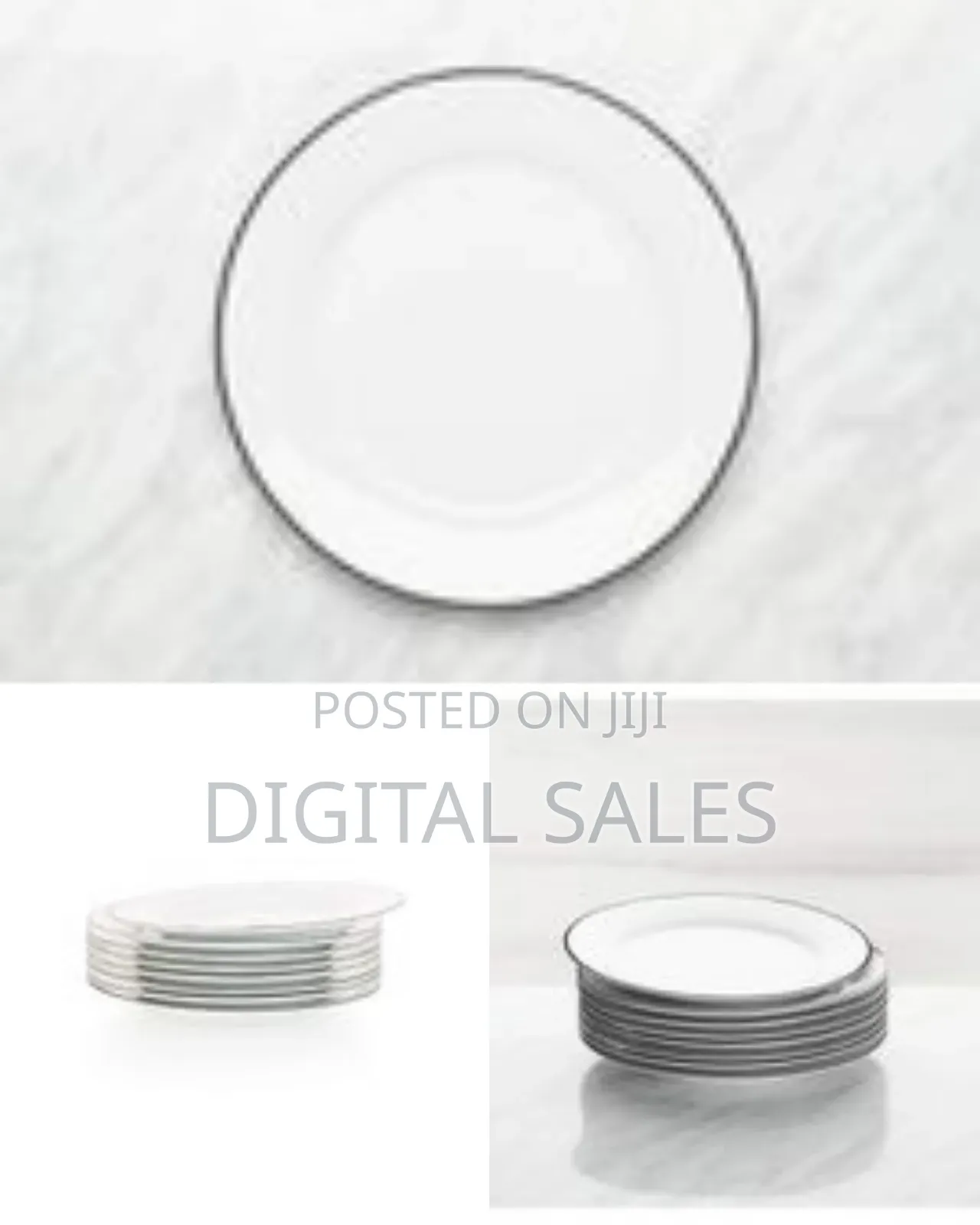 6 Pieces of Black Line Side Plates, White