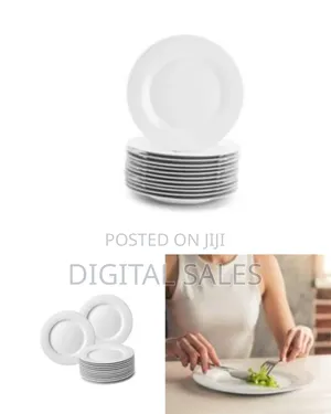 7 Inch 12-Piece Porcelain Salad, Dessert Dinner Serving Plates-White