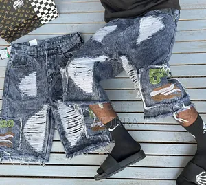 Black Damage Three Quarter Jeans