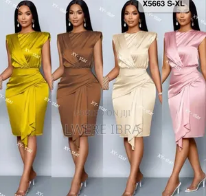 Gold Short Satin Dresses Size M-2xl