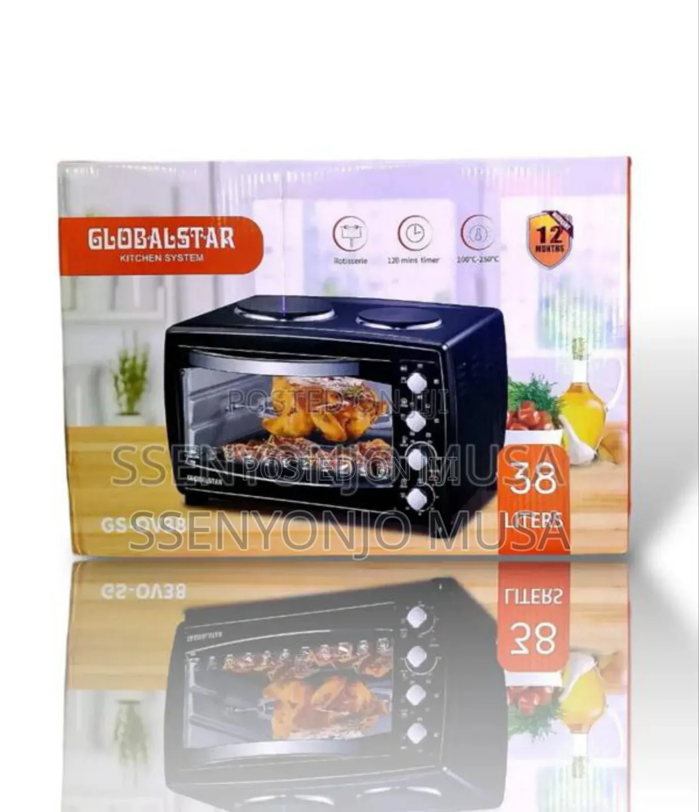 Globalstar Mini Oven 38l With Hotplate Gs-Ov38 - Rotisserie Grilling