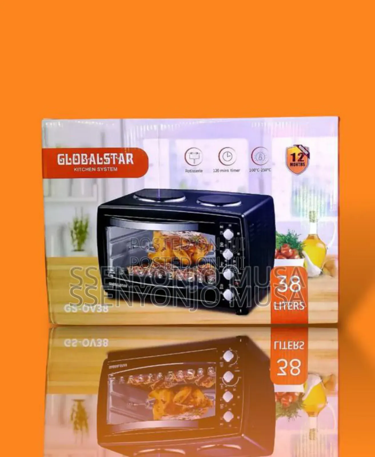 Globalstar Mini Oven 38l With Hotplate Gs-Ov38 - Rotisserie Grilling