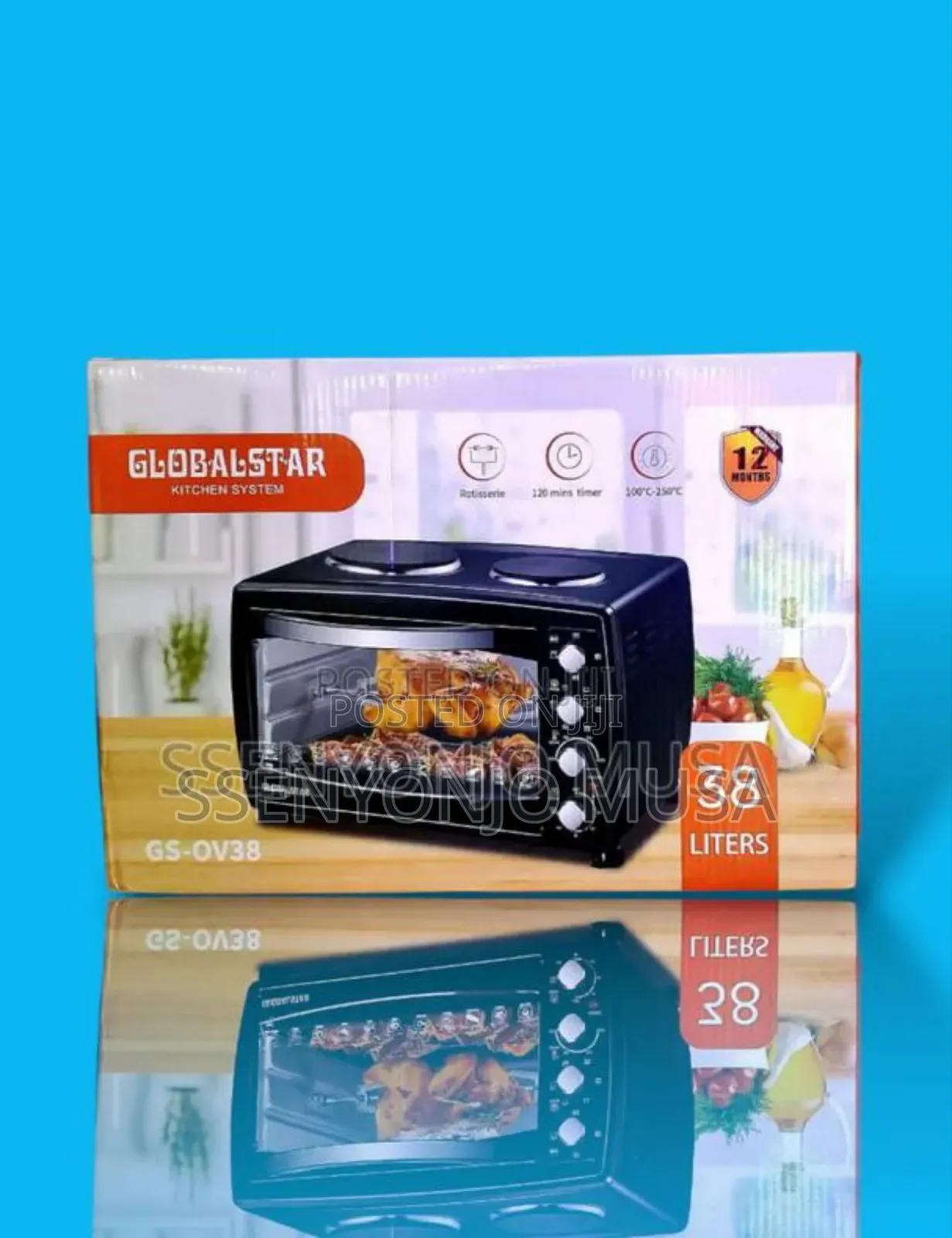 Globalstar Mini Oven 38l With Hotplate Gs-Ov38 - Rotisserie Grilling