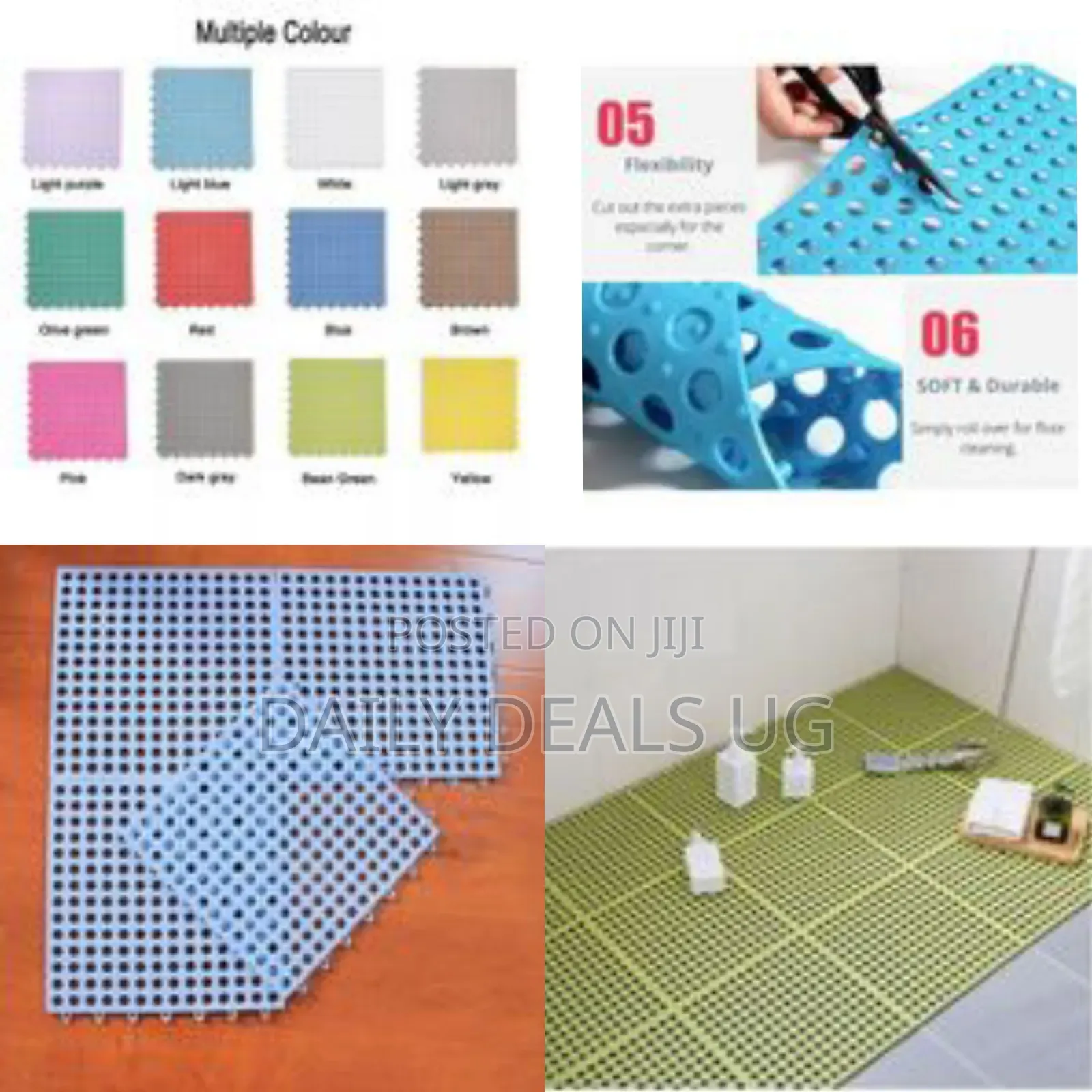 4pcs Interlocking Non Slip Bathroom Floor Tiles Rubber Mat