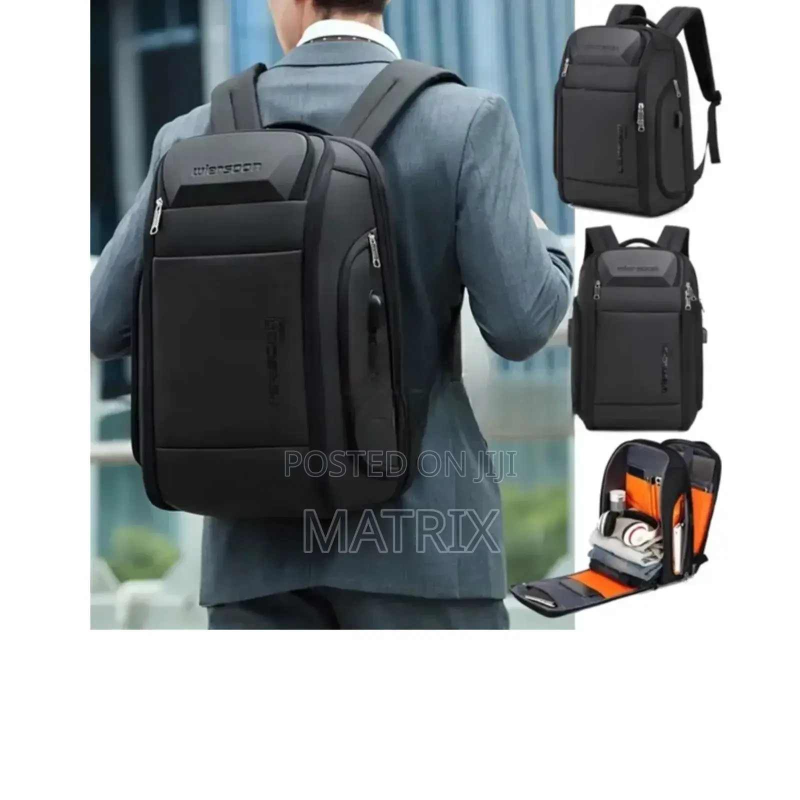 Unisex Water Resistant Laptop Back Bag - Black