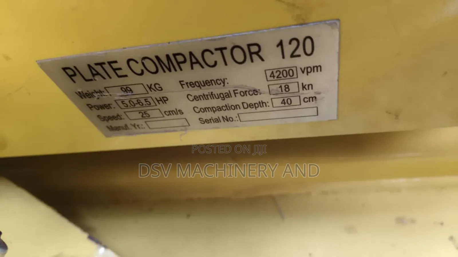 C120 Plate Compactor 18kn Force 4200 Frequency