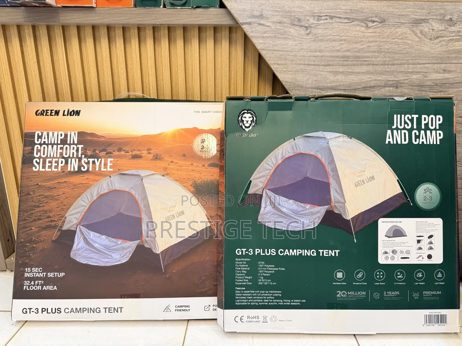 Green Lion Gt3 Plus Camping Tent / 3 Person Capacity / Pop-up Design