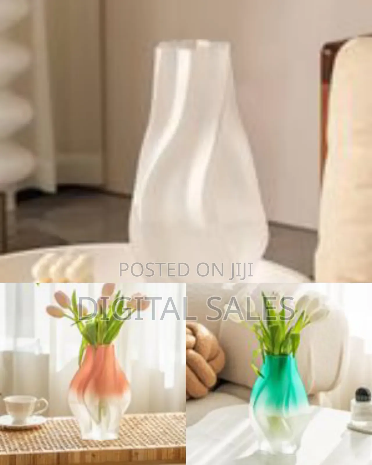Modern Art Twists Ceramic Flower Vase, Irregular Shaped Clear Glass