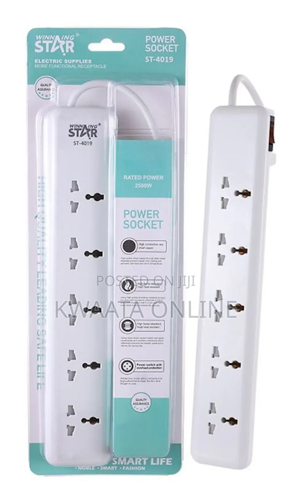 Winningstar 5 Way Power Socket 2500w Universal Extension Cable