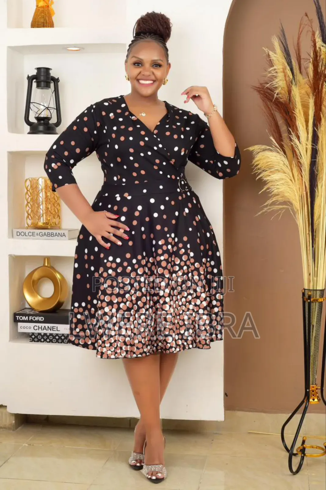 Black Round Doted Office Dresses