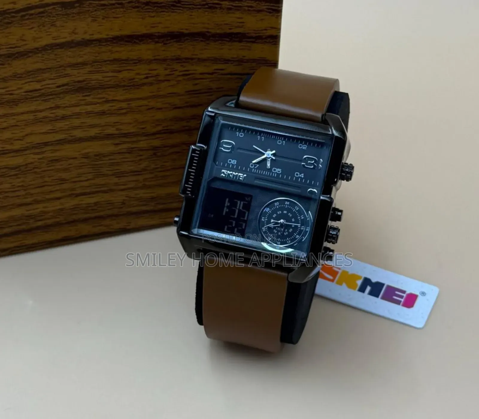 Men's Brown Leather Strapped Original Skmei Wrist Digital-Analog Watch