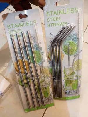 4pc Reusable Stainless Steel Straws Set And 1 Cleaning Brush