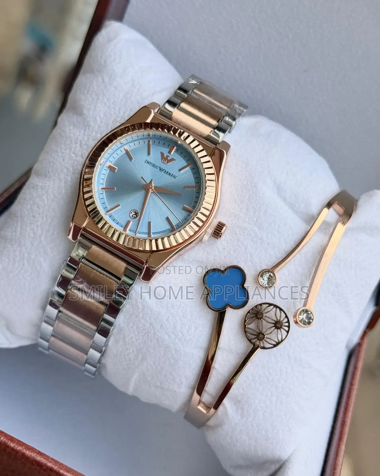 Top Notch Emporio Armani Women's Rose Gold Silver Strapped Wrist Watch