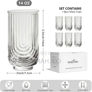 Set of 6 Juice Water Drinking Glasses, Arch Design Cocktail