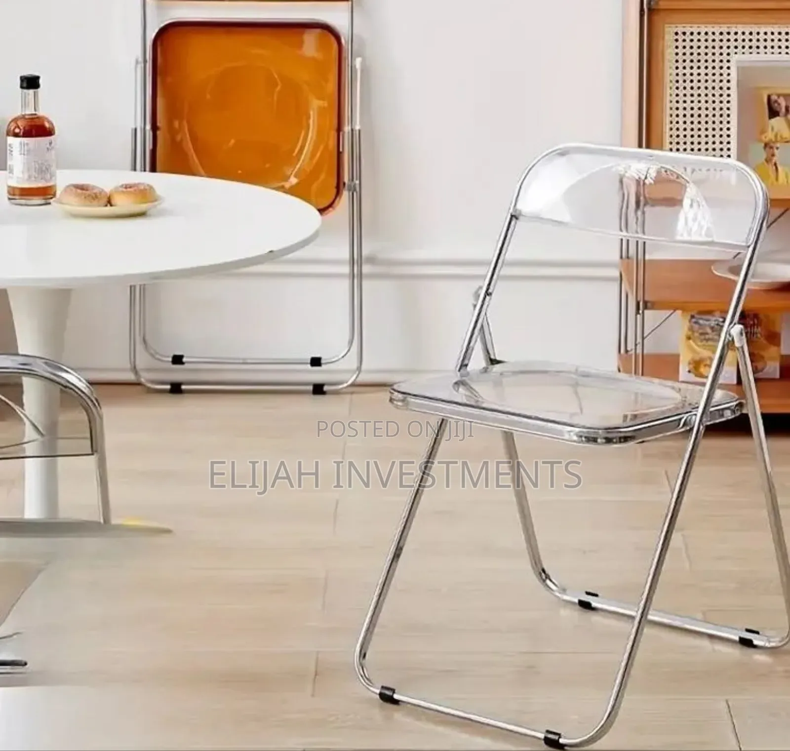 Folding Dining Chair,Plastic Panel Metal Chrome Frame