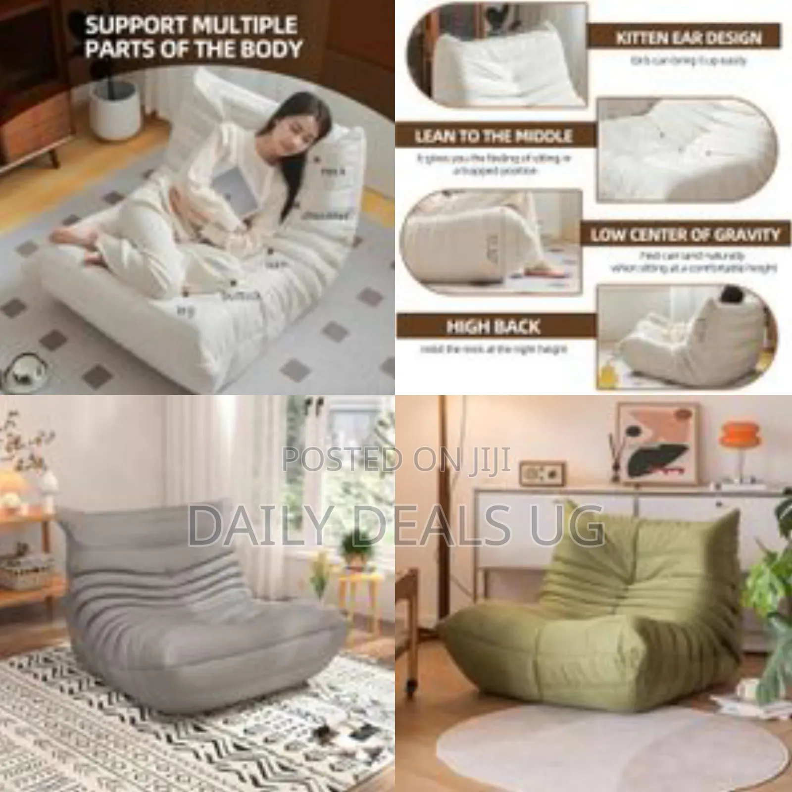Lazy Floor Velvet Lounge Sofa Fireside Chair Soft Waterproof Bean Bag