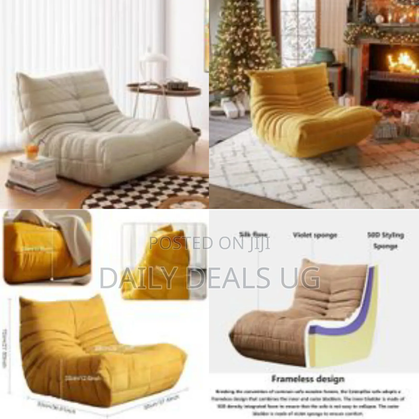 Lazy Floor Velvet Lounge Sofa Fireside Chair Soft Waterproof Bean Bag