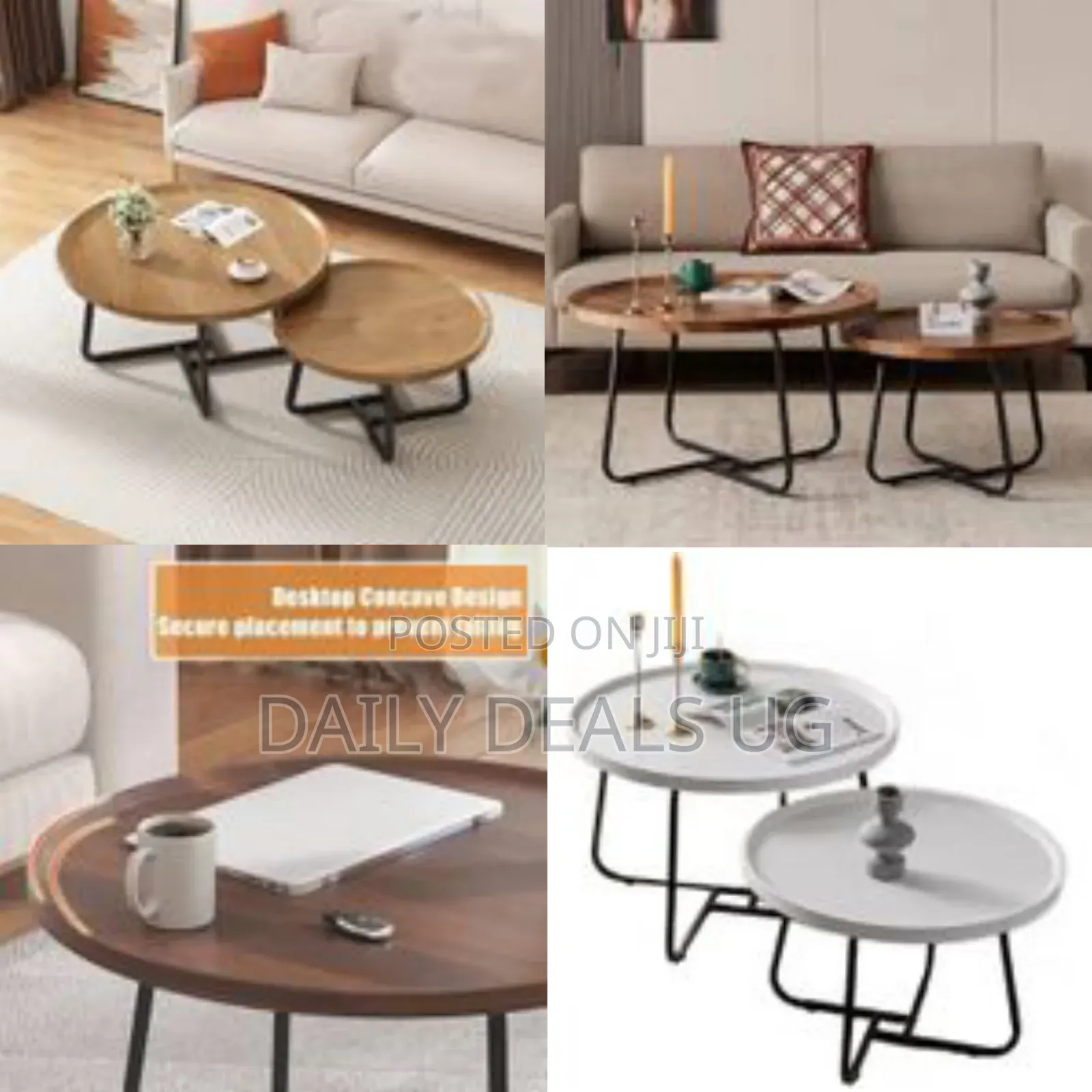 Industrial Rustic Wood Coffee Table Set of 2 Nesting Round End Tables