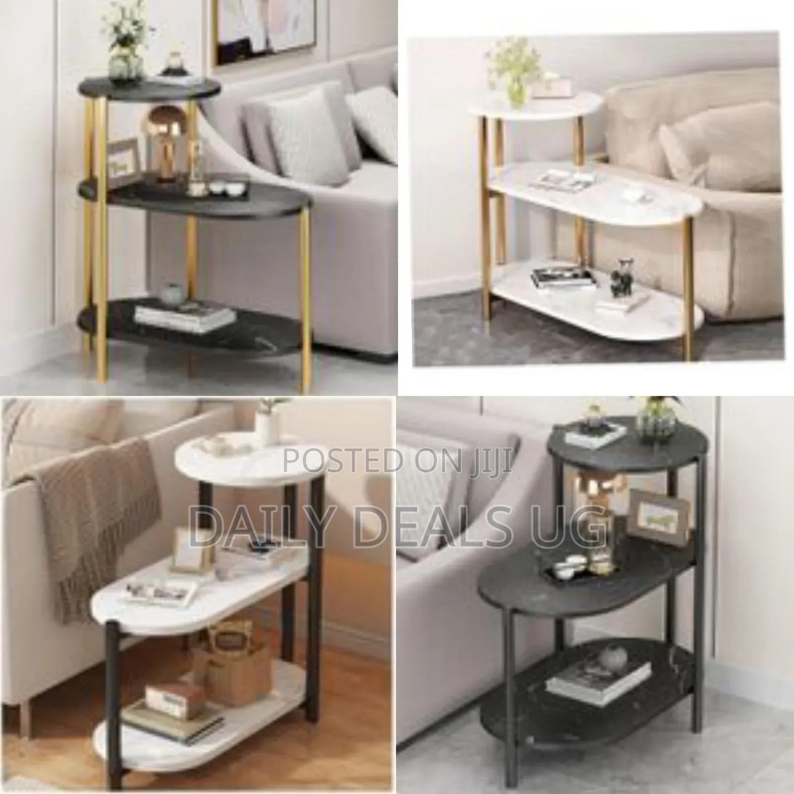Narrow Nightstand 3 Tiers Faux Storage Marble-Style Small Spaces