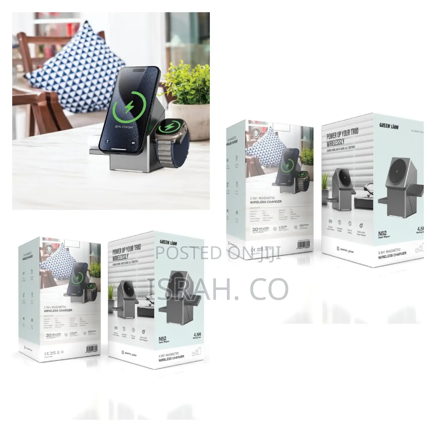 Green Lion Power Trio 3 in 1 Wireless 15w Fast Charger,