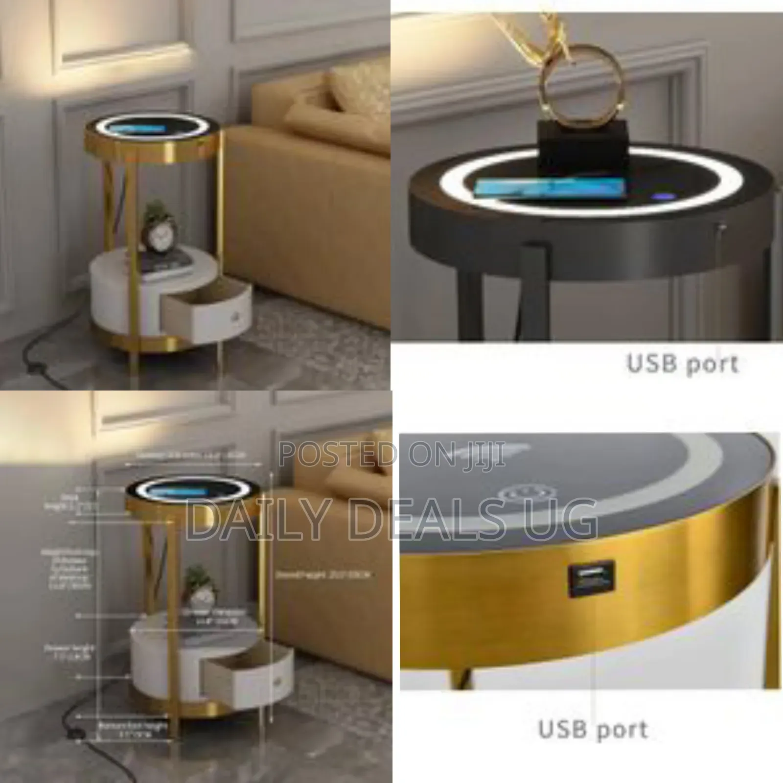Gold Smart Led Nightstand With Drawers,14 in Sofa Round Unique Accent