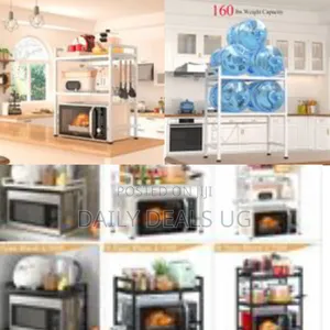 Microwave Oven Rack, Adjustable Shelf Organizer 3-Tiers With 3 Hooks