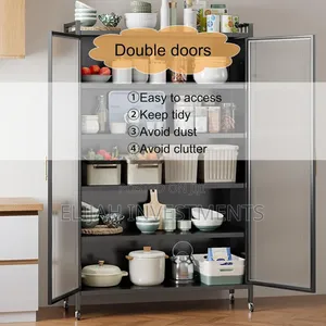 Metal Kitchen Multifunction Double Door Organiser Rack With Shelves