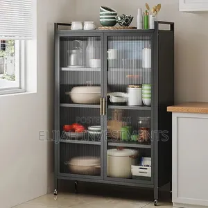 Metal Kitchen Multifunction Double Door Organiser Rack With Shelves
