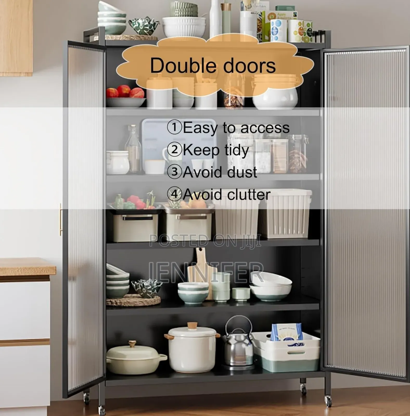 Metal Kitchen Multifunction Double Door Organiser Rack With Shelves
