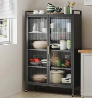 Metal Kitchen Multifunction Double Door Organiser Rack With Shelves