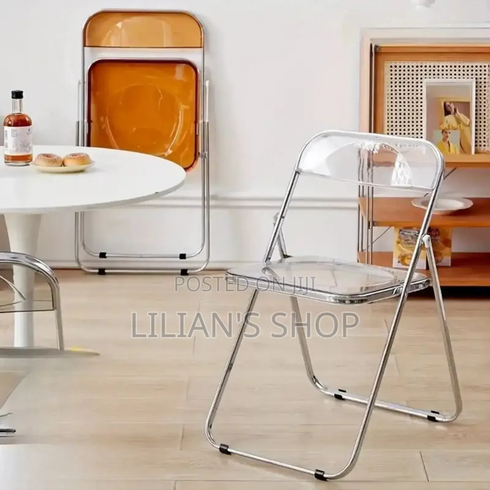 Folding Dining Chair,Plastic Panel Metal Chrome Frame